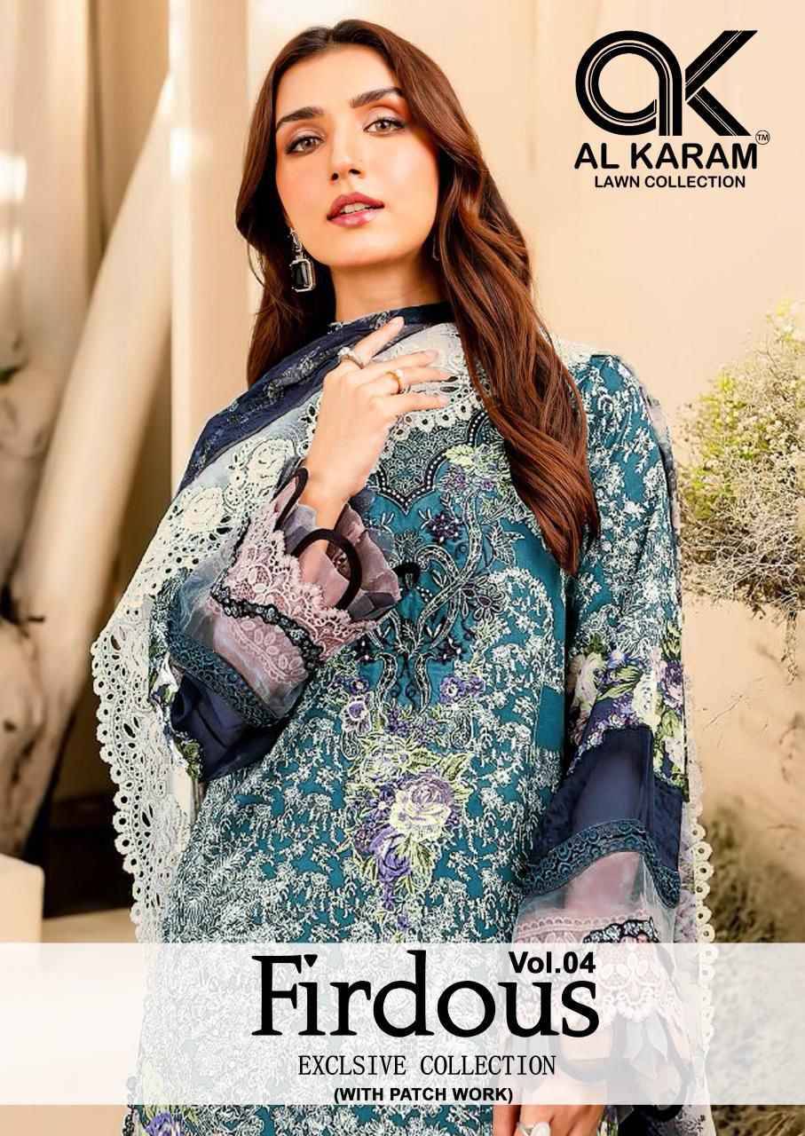 Firdous Vol-4 By Al Karam Lawn Collection 4001 To 4006 Series Beautiful Festive Suits Stylish Fancy Colorful Casual Wear & Ethnic Wear Soft Cotton Print Dresses At Wholesale Price