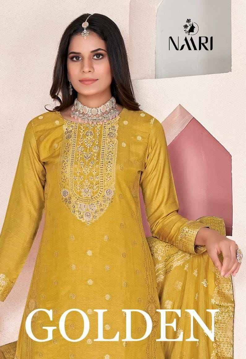 Golden By Naari 83001 To 83004 Series Beautiful Stylish Festive Suits Fancy Colorful Casual Wear & Ethnic Wear & Ready To Wear Pure Muslin Jacquard Print Dresses At Wholesale Price