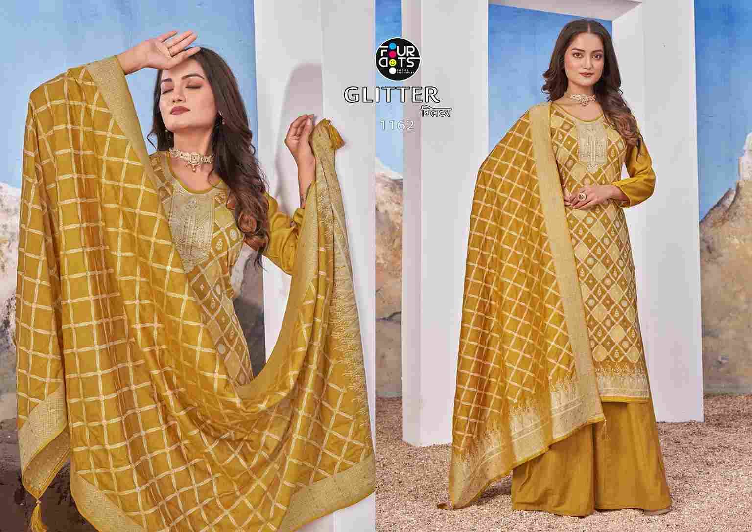 Glitter By Four Dots 1161 To 1166 Series Beautiful Festive Suits Colorful Stylish Fancy Casual Wear & Ethnic Wear Pure Muslin Jacquard Dresses At Wholesale Price