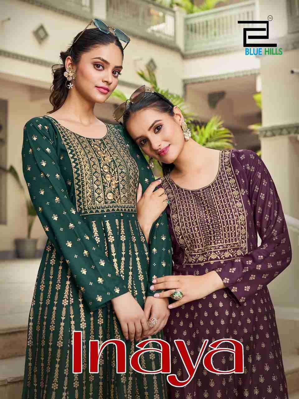 Inaya By Blue Hills 1001 To 1004 Series Beautiful Stylish Fancy Colorful Casual Wear & Ethnic Wear Rayon Foil Gowns At Wholesale Price