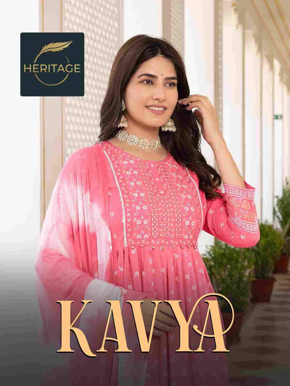 Kavya By Heritage 01 To 05 Series Beautiful Festive Suits Colorful Stylish Fancy Casual Wear & Ethnic Wear Rayon With Work Dresses At Wholesale Price