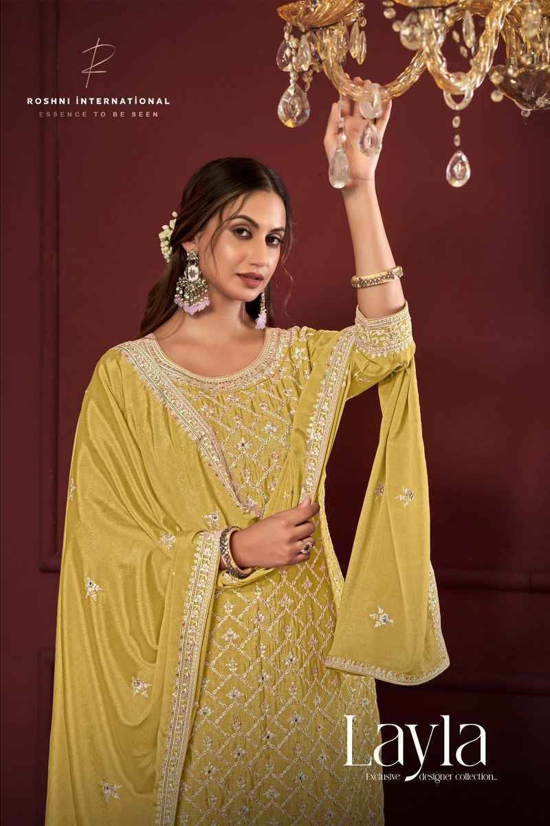 Layla By Roshni International 1001 To 1003 Series Designer Festive Festive Suits Collection Beautiful Stylish Fancy Colorful Party Wear & Occasional Wear Chinnon Silk Dresses At Wholesale Price