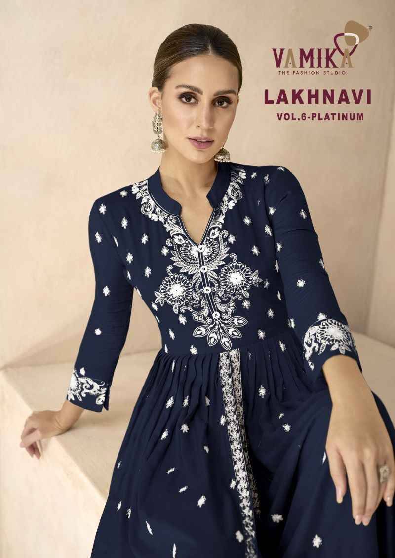 Lakhnavi Vol-6 Platinum By Vamika 1031-P To 1031-T Series Beautiful Stylish Sharara Suits Fancy Colorful Casual Wear & Ethnic Wear & Ready To Wear Pure Rayon Printed Dresses At Wholesale Price