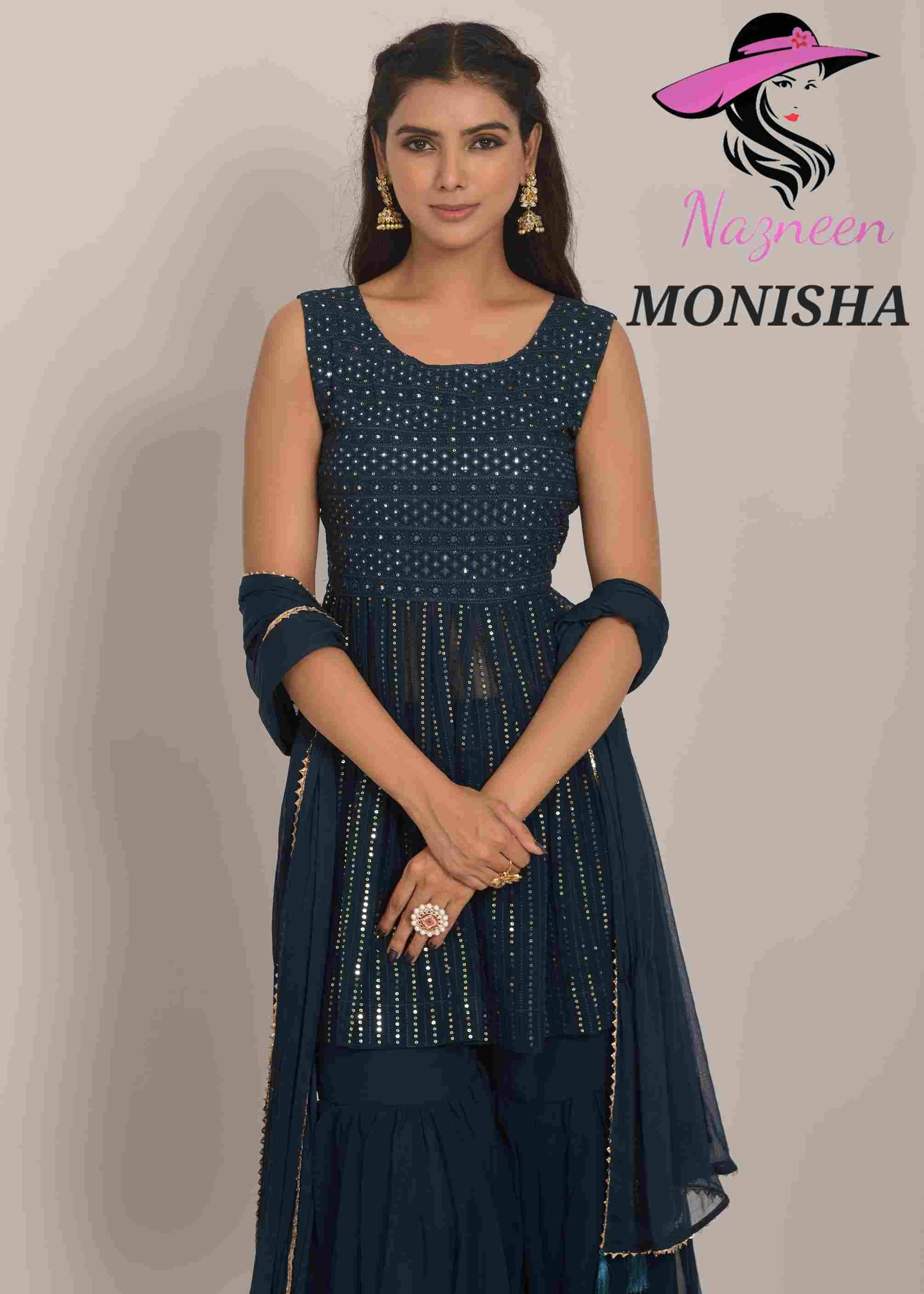 Monisha By Nazneen 1753 To 1756 Series Beautiful Sharara Suits Colorful Stylish Fancy Casual Wear & Ethnic Wear Georgette Embroidery Dresses At Wholesale Price