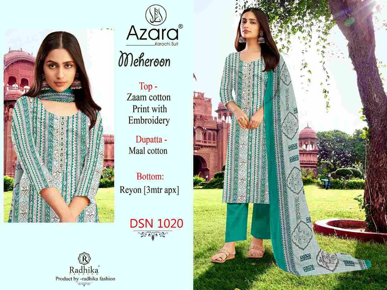 Meheroon By Azara 1020-A To 1020-D Series Beautiful Festive Suits Colorful Stylish Fancy Casual Wear & Ethnic Wear Jam Cotton Print Dresses At Wholesale Price