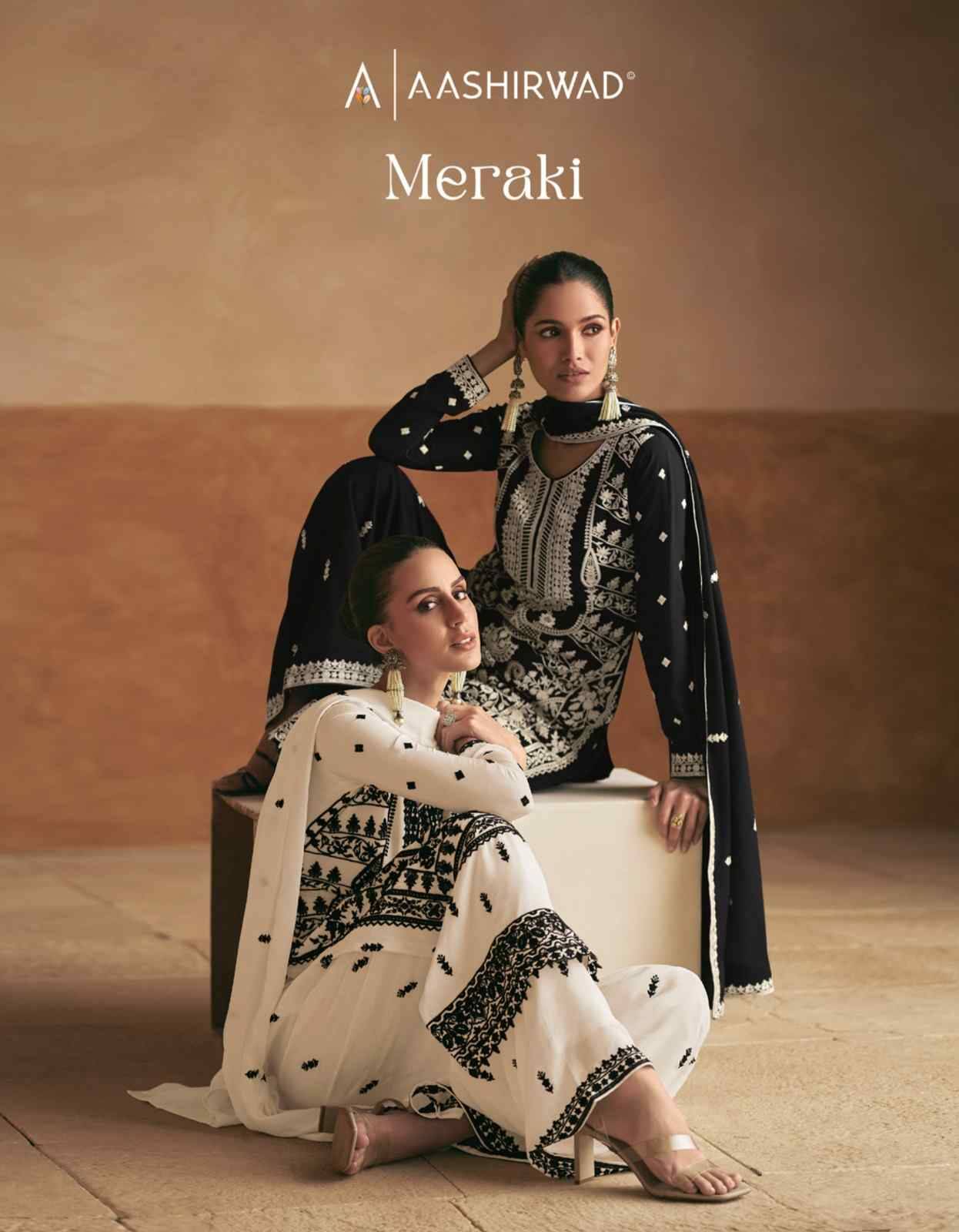 Meraki By Aashirwad Creation 10053 To 10056 Series Designer Festive Suits Beautiful Fancy Colorful Stylish Party Wear & Occasional Wear Chinnon Silk Dresses At Wholesale Price