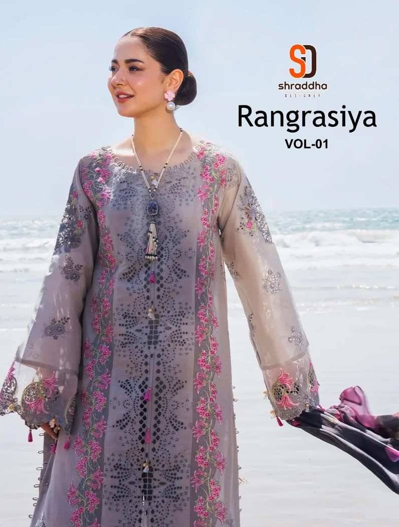 Rangrasiya Vol-1 By Shraddha Designer 1001 To 1004 Series Designer Pakistani Suits Beautiful Stylish Fancy Colorful Party Wear & Occasional Wear Pure Cotton Embroidered Dresses At Wholesale Price