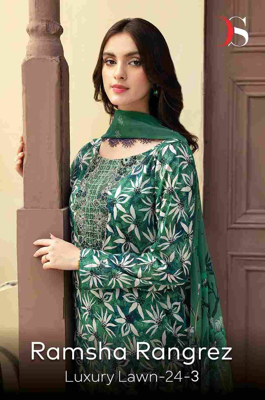 Ramsha Rangrez Luxury Lawn-24 Vol-3 By Deepsy Suits 7031 To 7036 Series Designer Pakistani Suits Beautiful Stylish Fancy Colorful Party Wear & Occasional Wear Pure Cotton Dresses At Wholesale Price