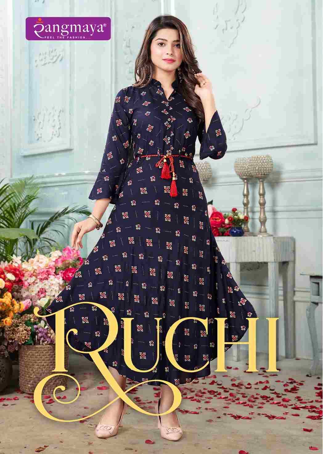 Ruchi By Rangmaya 101 To 108 Series Designer Stylish Fancy Colorful Beautiful Party Wear & Ethnic Wear Collection Rayon Print Kurtis At Wholesale Price