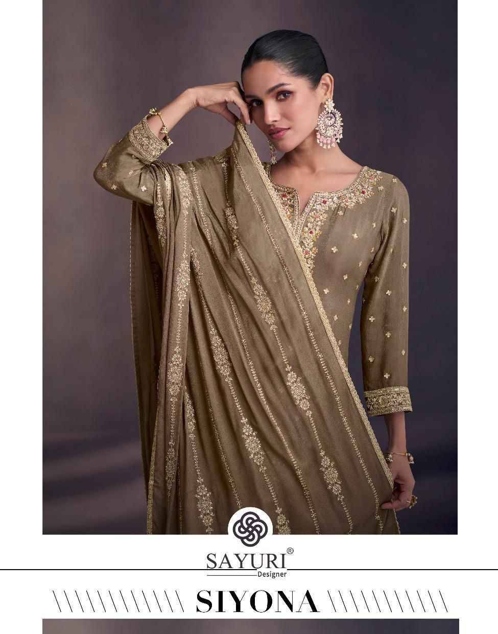 Siyona By Sayuri 5405 To 5407 Series Beautiful Summer Collection Sharara Suits Stylish Fancy Colorful Casual Wear & Ethnic Wear Chinnon Silk/Georgette Embroidered Dresses At Wholesale Price