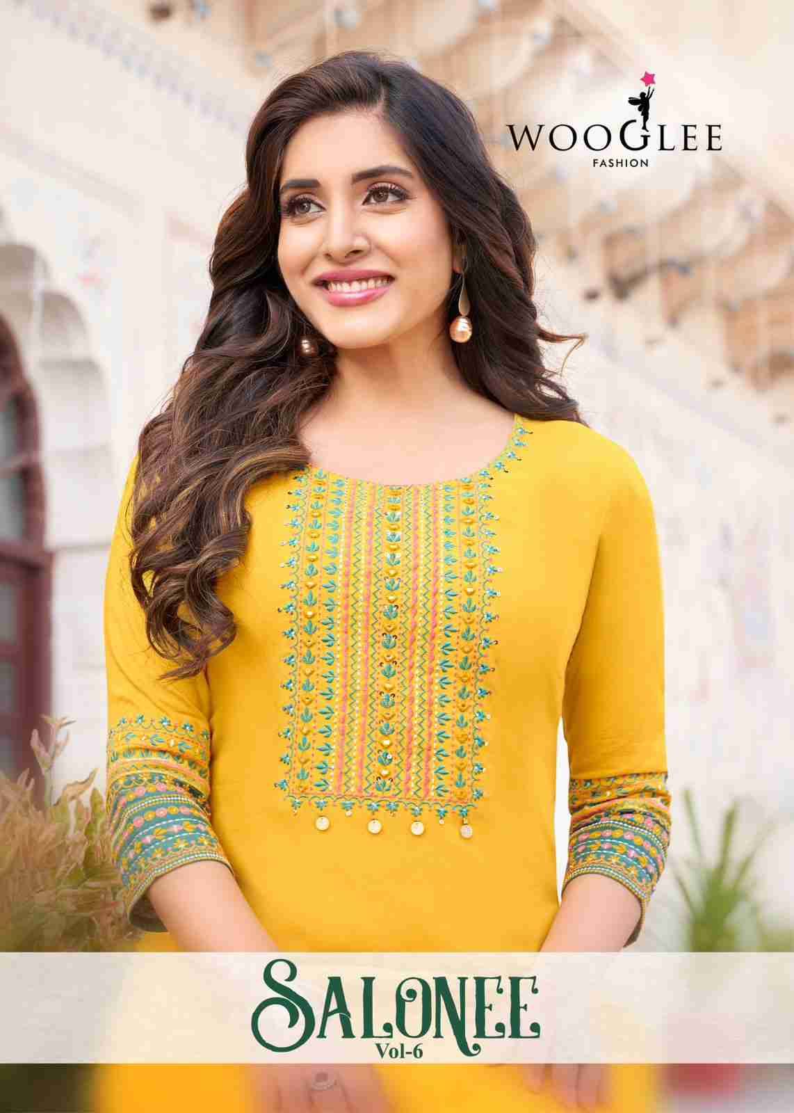 Salonee Vol-6 By Wooglee 3025 To 3030 Series Designer Stylish Fancy Colorful Beautiful Party Wear & Ethnic Wear Collection Rayon With Work Kurtis At Wholesale Price