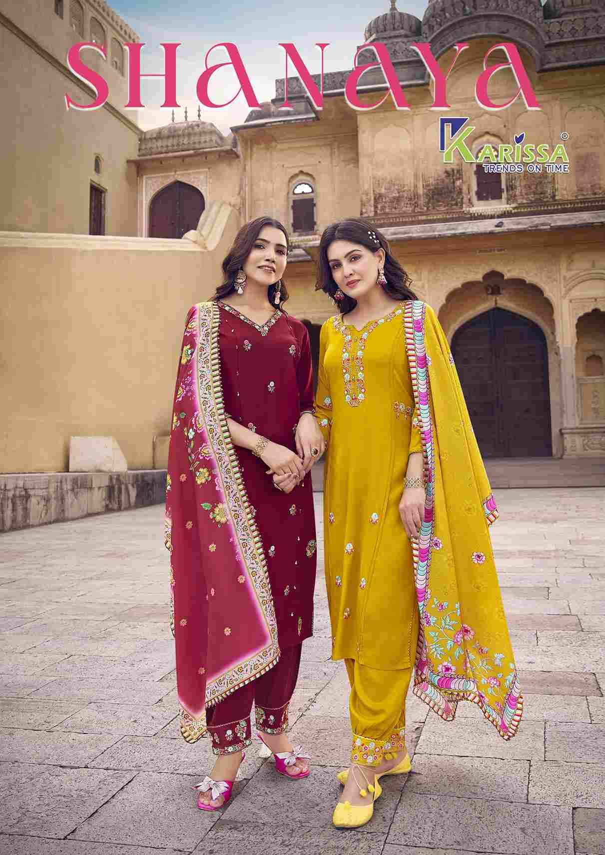 Shanaya By Karissa 1001 To 1006 Series Beautiful Festive Suits Colorful Stylish Fancy Casual Wear & Ethnic Wear Rayon Print Dresses At Wholesale Price