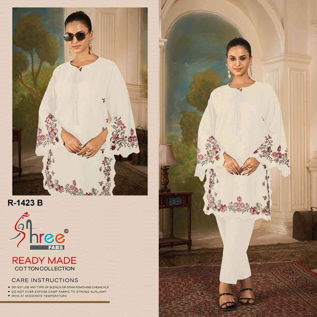 Shree Fabs Hit Design R-1423 Colours By Shree Fabs R-1423-A To R-1423-D Series Designer Pakistani Suits Collection Beautiful Stylish Fancy Colorful Party Wear & Occasional Wear Pure Cambric Cotton Kurtis With Bottom At Wholesale Price