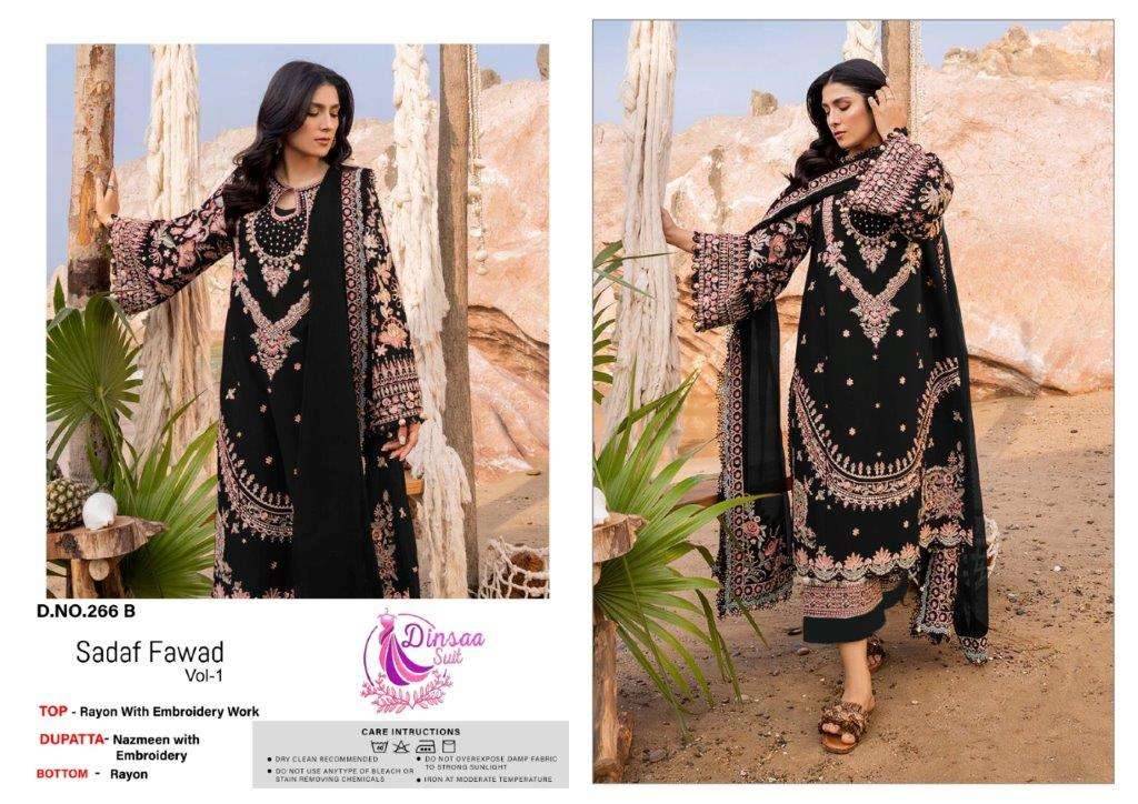 Sadaf Fawad Vol-1 By Dinssa Suits 266-A To 266-D Series Pakistani Suits Beautiful Fancy Colorful Stylish Party Wear & Occasional Wear Pure Rayon Embroidery Dresses At Wholesale Price
