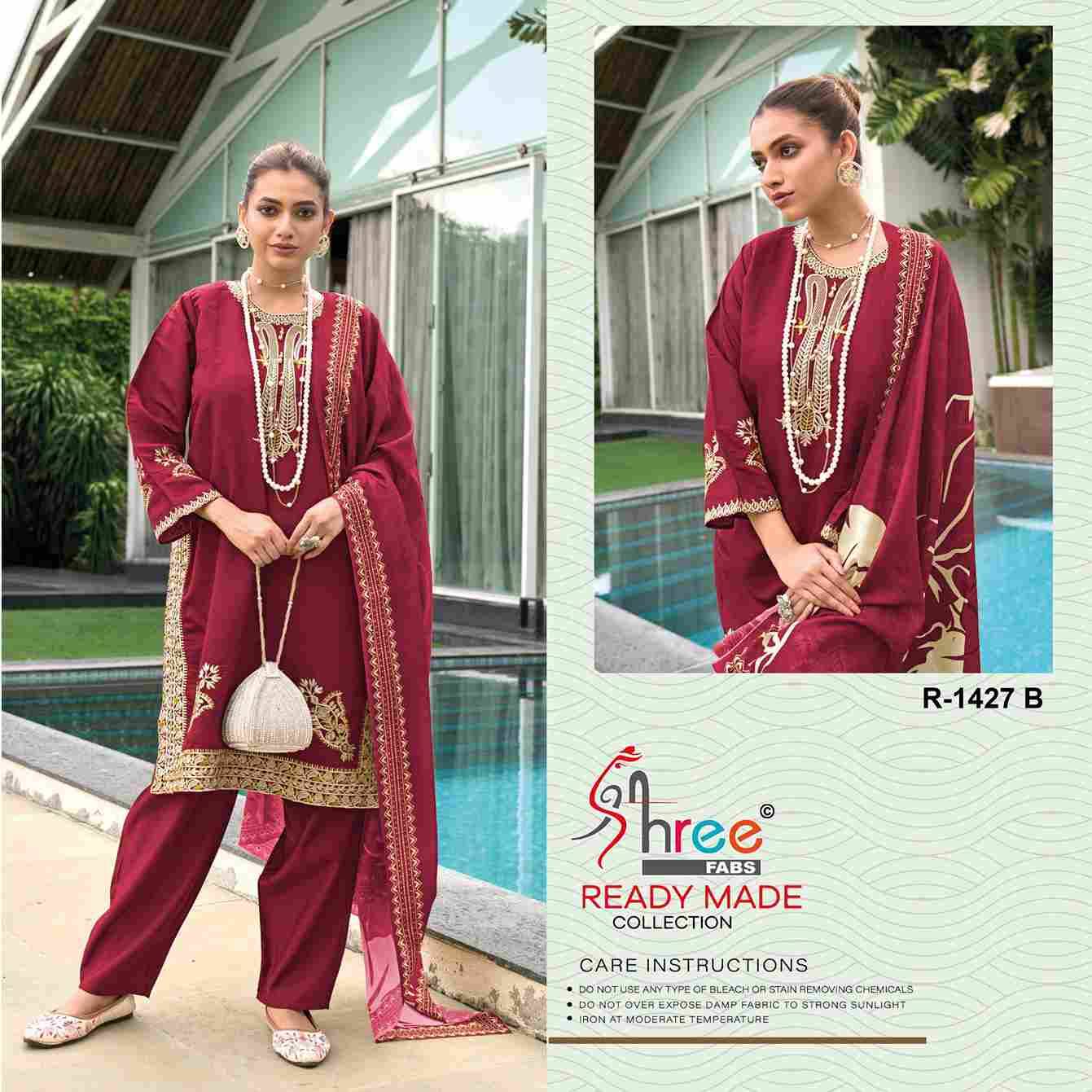 Shree Fabs Hit Design R-1427 Colours By Shree Fabs R-1427-A To R-1427-D Series Beautiful Pakistani Suits Colorful Stylish Fancy Casual Wear Viscose Silk Dresses At Wholesale Price