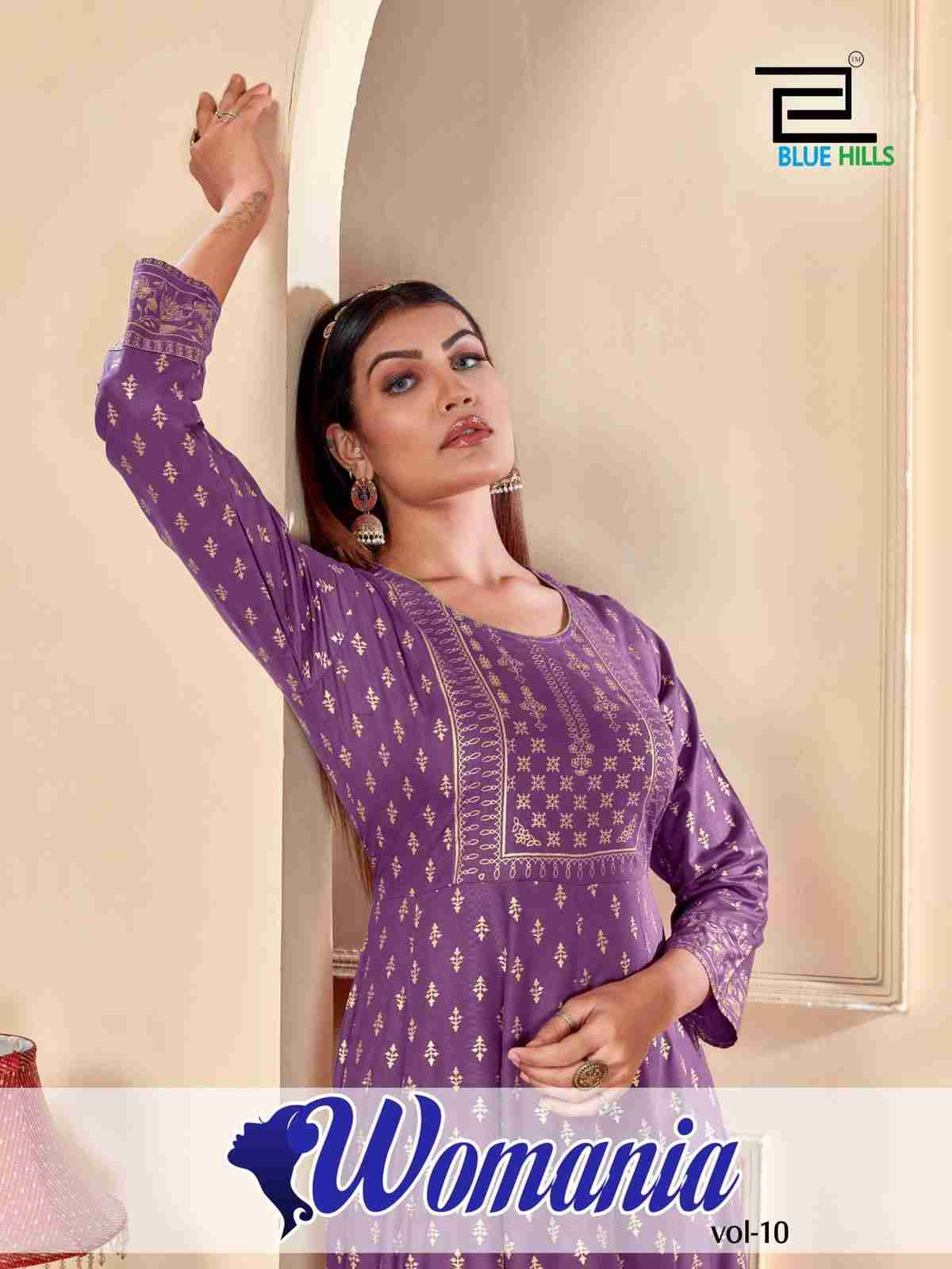 Womaniya Vol-10 By Blue Hills 10001 To 10008 Series Beautiful Stylish Fancy Colorful Casual Wear & Ethnic Wear Rayon Foil Gowns At Wholesale Price