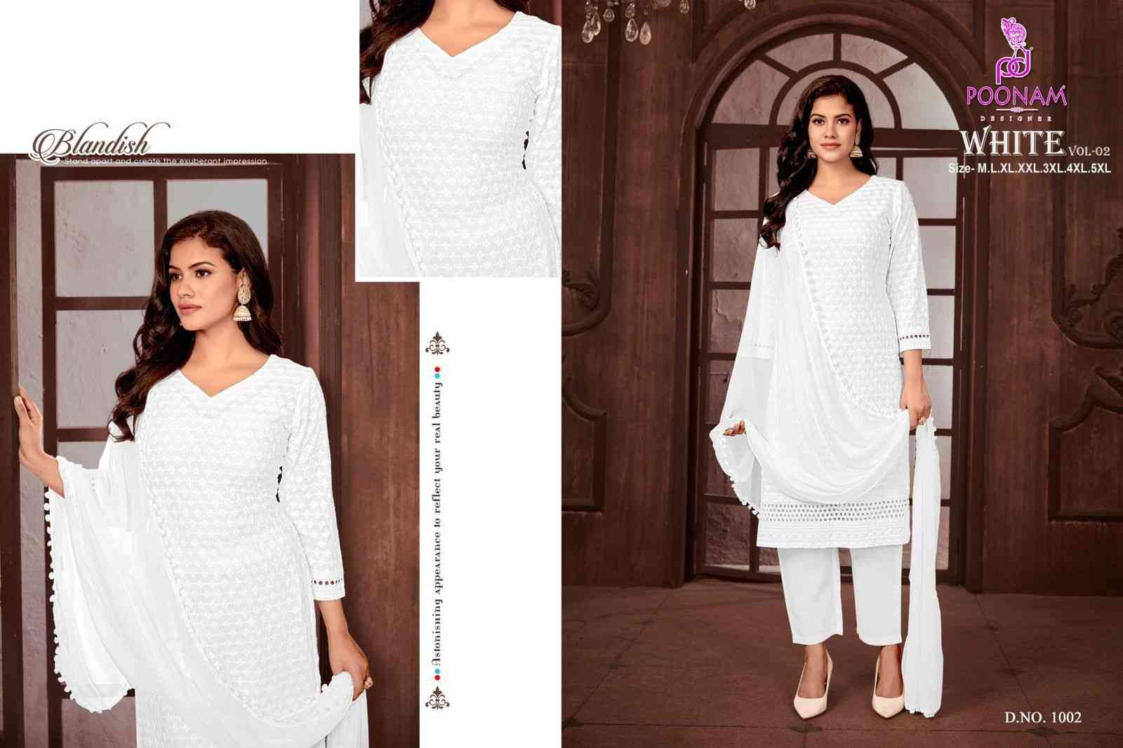 White Vol-2 By Poonam Designer 1001 To 1008 Series Beautiful Festive Suits Colorful Stylish Fancy Casual Wear & Ethnic Wear Pure Rayon Embroidered Dresses At Wholesale Price