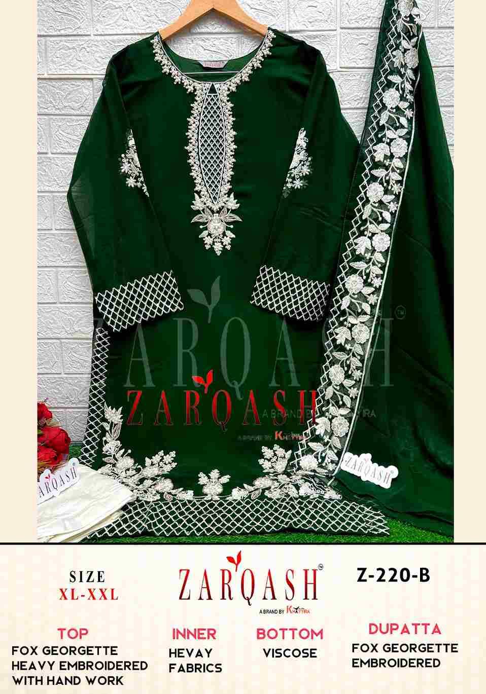 Zarqash Hit Design Z-220 Colours By Zarqash Z-220-A To Z-220-D Series Beautiful Pakistani Suits Colorful Stylish Fancy Casual Wear & Ethnic Wear Faux Georgette Dresses At Wholesale Price