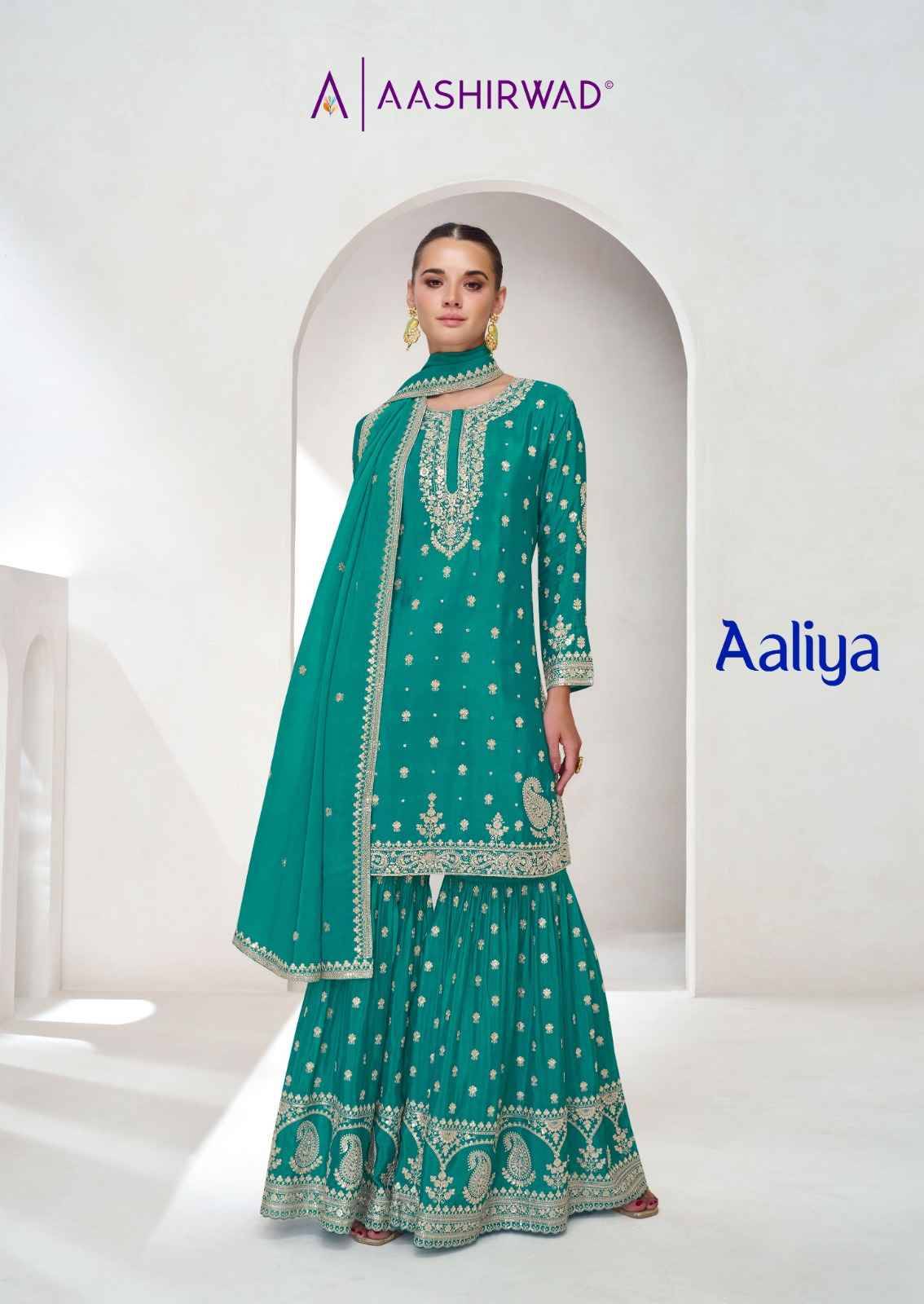 Aaliya By Aashirwad Creation 10020 To 10022 Series Beautiful Festive Suits Colorful Stylish Fancy Casual Wear & Ethnic Wear Chinnon Silk Dresses At Wholesale Price