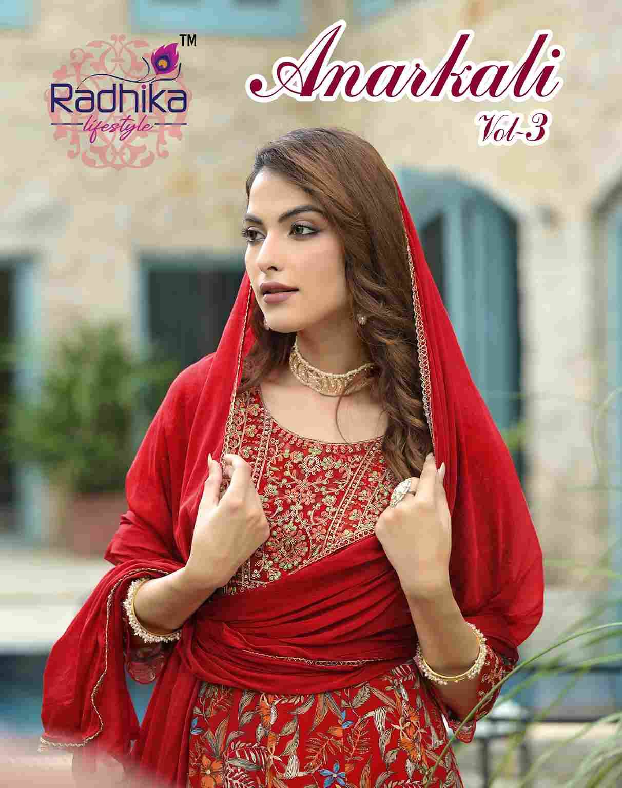 Anarkali Vol-3 By Radhika Lifestyle 3001 To 3006 Series Designer Festive Suits Beautiful Stylish Fancy Colorful Party Wear & Occasional Wear Pure Rayon Foil Print Dresses At Wholesale Price