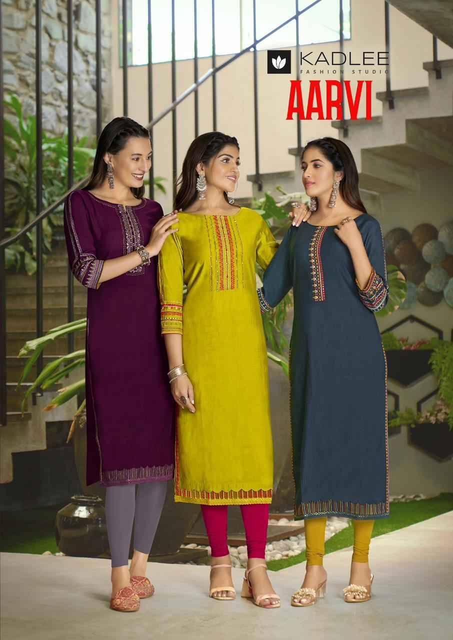 Aarvi By Kadlee 3001 To 3006 Series Designer Stylish Fancy Colorful Beautiful Party Wear & Ethnic Wear Collection Viscose With Work Kurtis At Wholesale Price