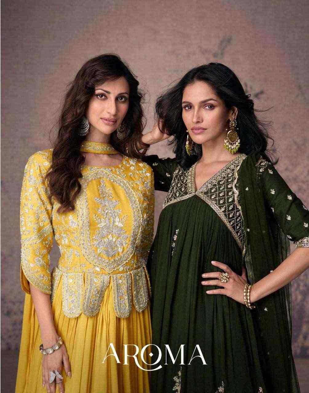 Aroma By Sayuri 5546 To 5548 Series Designer Stylish Fancy Colorful Beautiful Party Wear & Ethnic Wear Collection Chinnon Silk Gown With Dupatta At Wholesale Price