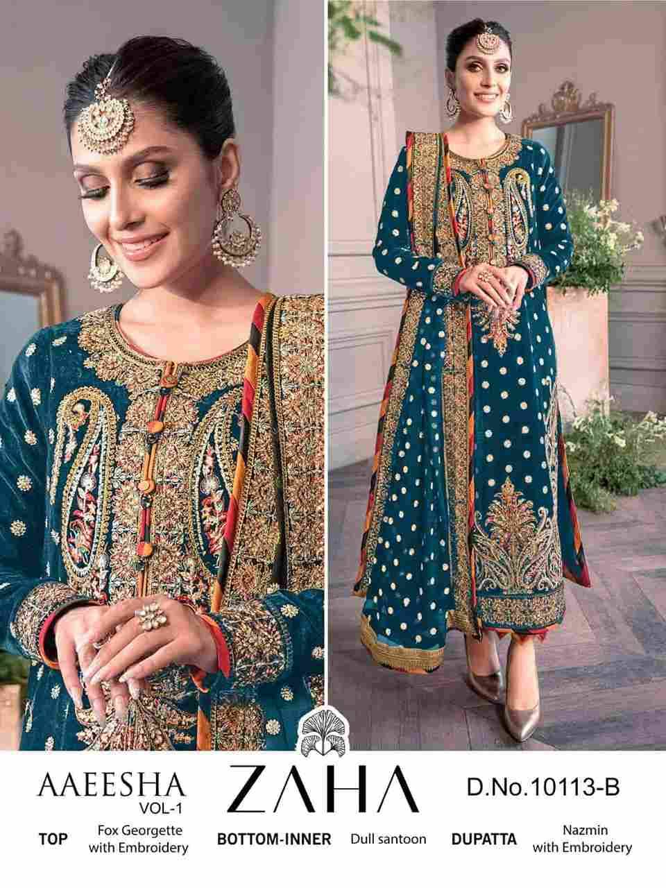 Aaeesha 10113 Colours By Zaha 10113-A To 10113-D Series Beautiful Pakistani Suits Colorful Stylish Fancy Casual Wear & Ethnic Wear Faux Georgette Embroidered Dresses At Wholesale Price