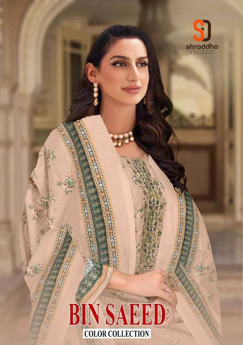 Bin Saeed Color Collection By Shraddha Designer 1001-A To 1001-D Series Pakistani Suits Beautiful Fancy Stylish Colorful Party Wear & Occasional Wear Pure Cotton Print With Embroidery Dresses At Wholesale Price