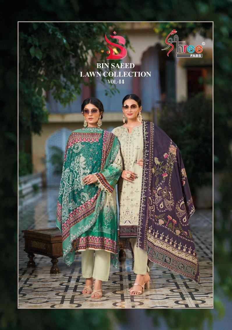 Bin Saeed Lawn Collection Vol-14 By Shree Fabs 1001 To 1007 Series Beautiful Pakistani Suits Colorful Stylish Fancy Casual Wear & Ethnic Wear Pure Cotton With Embroidered Dresses At Wholesale Price