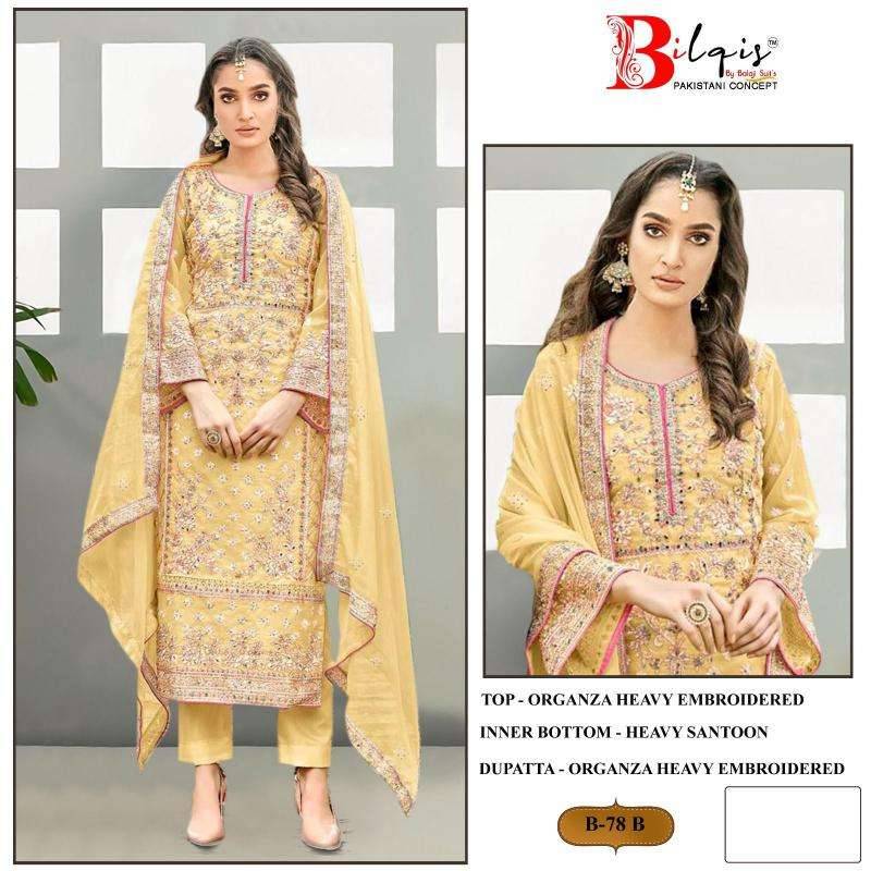 Bilqis 78 Colours By Bilqis 78-A To 78-D Series Beautiful Pakistani Suits Stylish Fancy Colorful Party Wear & Occasional Wear Organza Embroidery Dresses At Wholesale Price