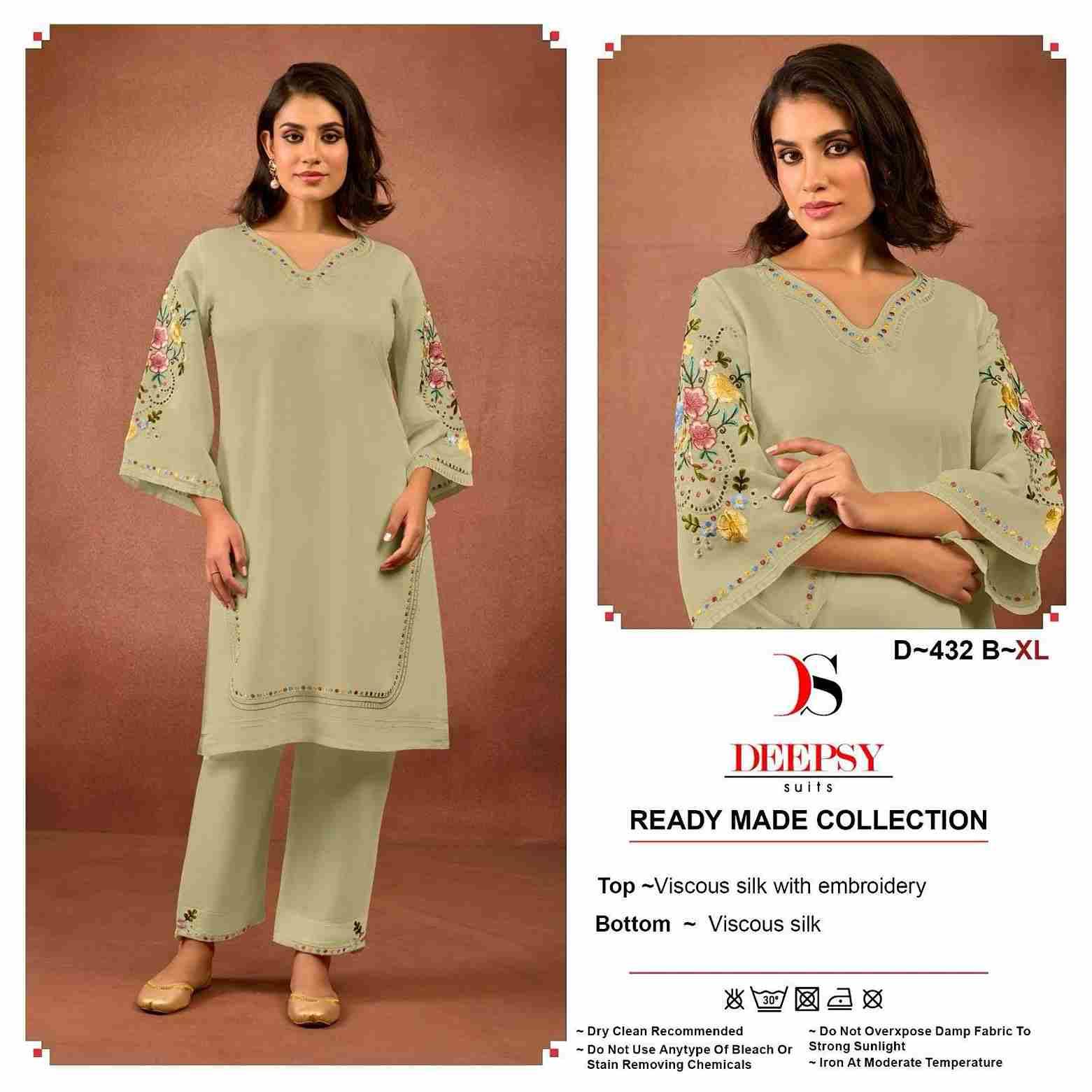 Deepsy Hit Design 432 Colours By Deepsy Suits 432-A To 432-D Series Designer Pakistani Suits Collection Beautiful Stylish Fancy Colorful Party Wear & Occasional Wear Viscose Silk Kurtis With Bottom At Wholesale Price