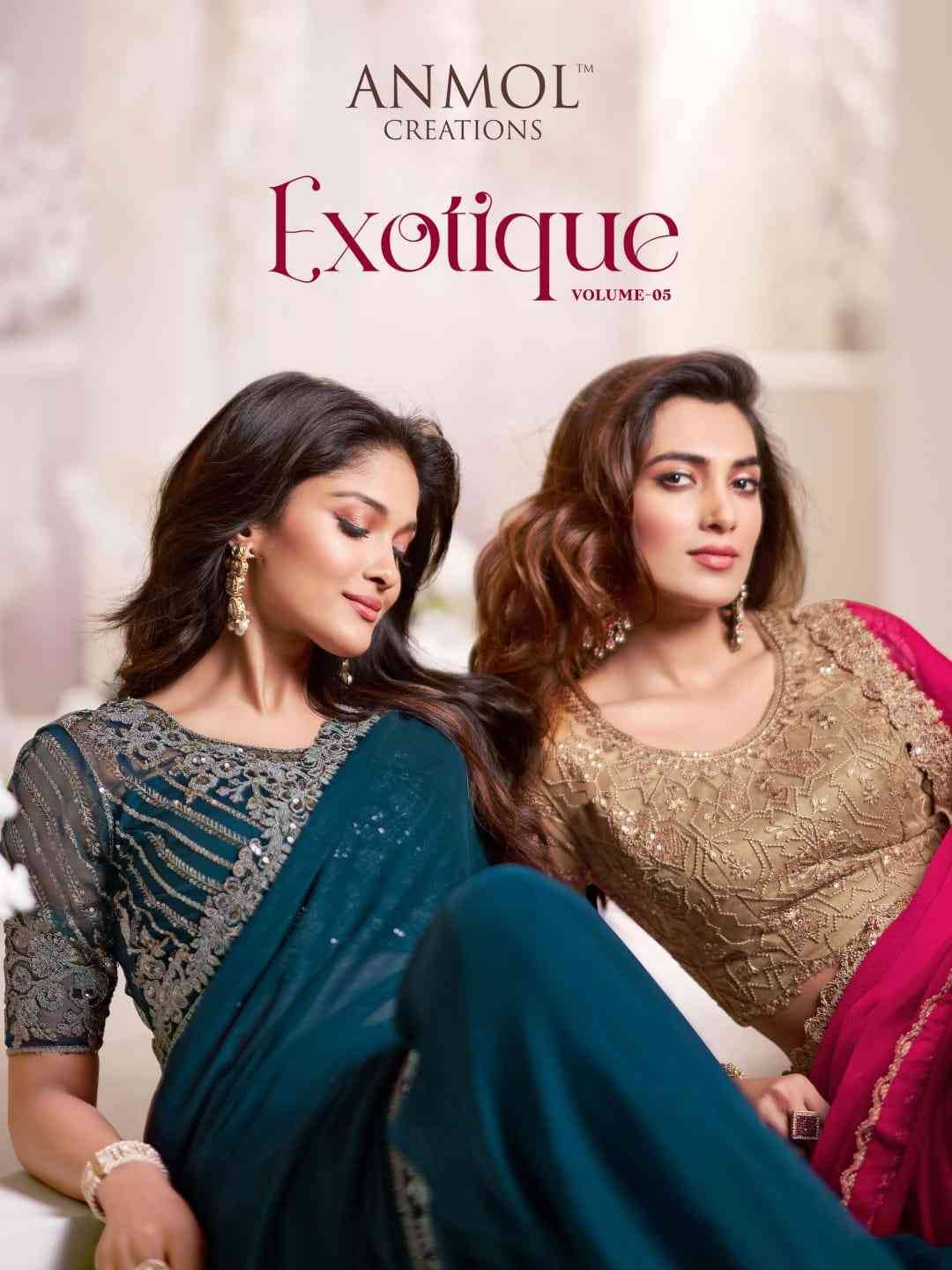 Exotique Vol-5 By Anmol Creation 9201 To 9216 Series Indian Traditional Wear Collection Beautiful Stylish Fancy Colorful Party Wear & Occasional Wear Georgette/Chiffon/Satin Silk Sarees At Wholesale Price