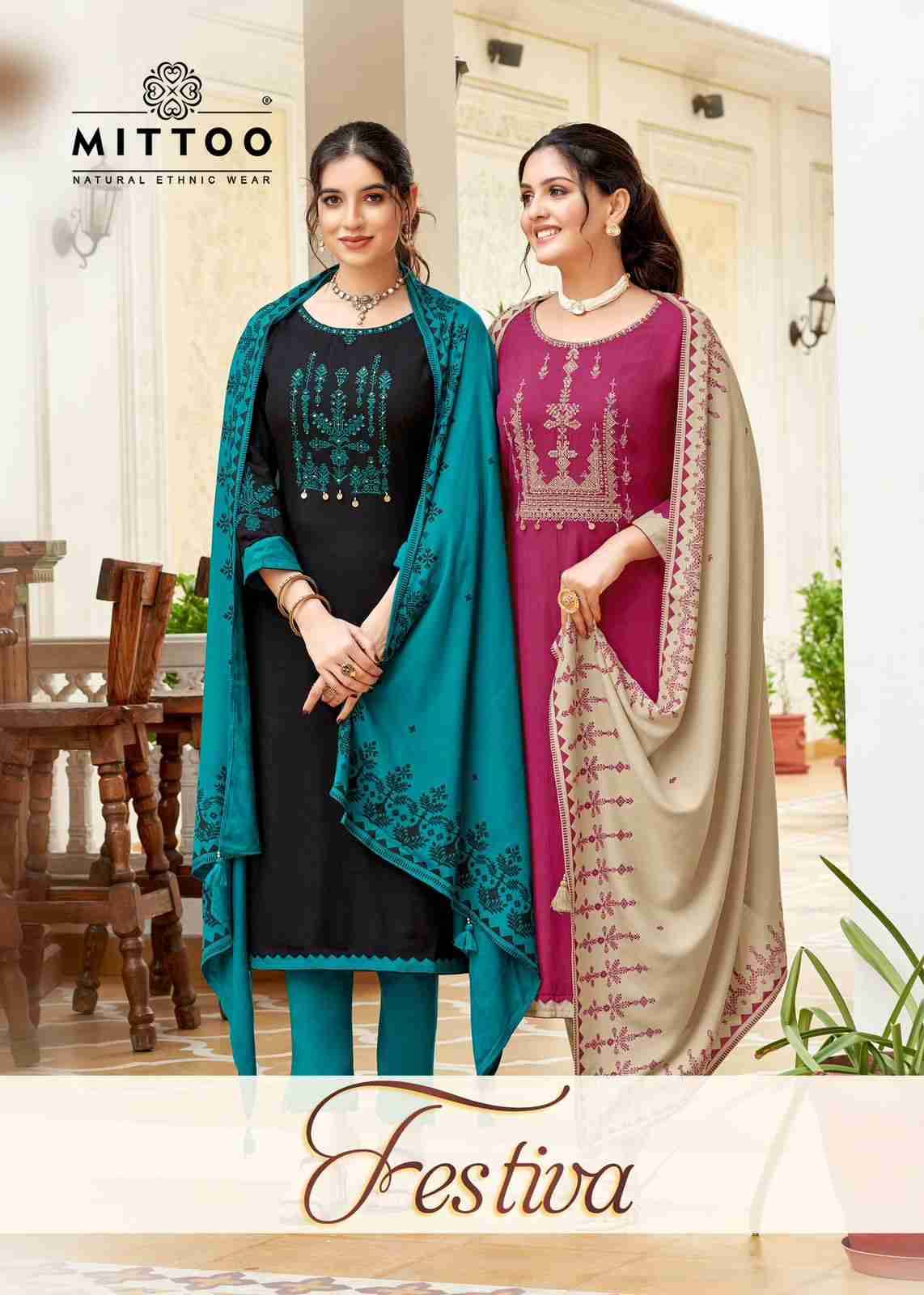 Festiva By Mittoo 1001 To 1006 Series Beautiful Festive Suits Colorful Stylish Fancy Casual Wear & Ethnic Wear Rayon Print Dresses At Wholesale Price