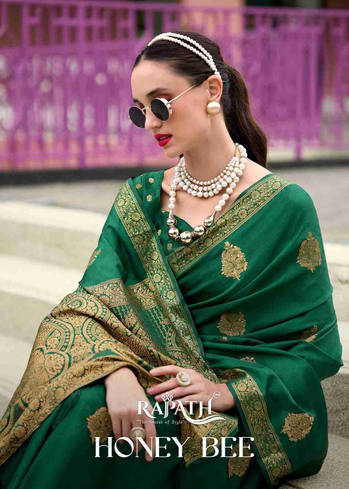 Honey Bee By Rajpath 900007 To 900012 Series Indian Traditional Wear Collection Beautiful Stylish Fancy Colorful Party Wear & Occasional Wear Pure Satin Sarees At Wholesale Price