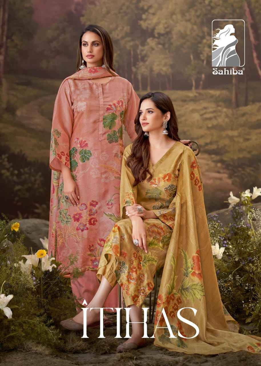 Itihas By Sahiba Fabrics Beautiful Festive Suits Colorful Stylish Fancy Casual Wear & Ethnic Wear Simmer Tissue Dresses At Wholesale Price