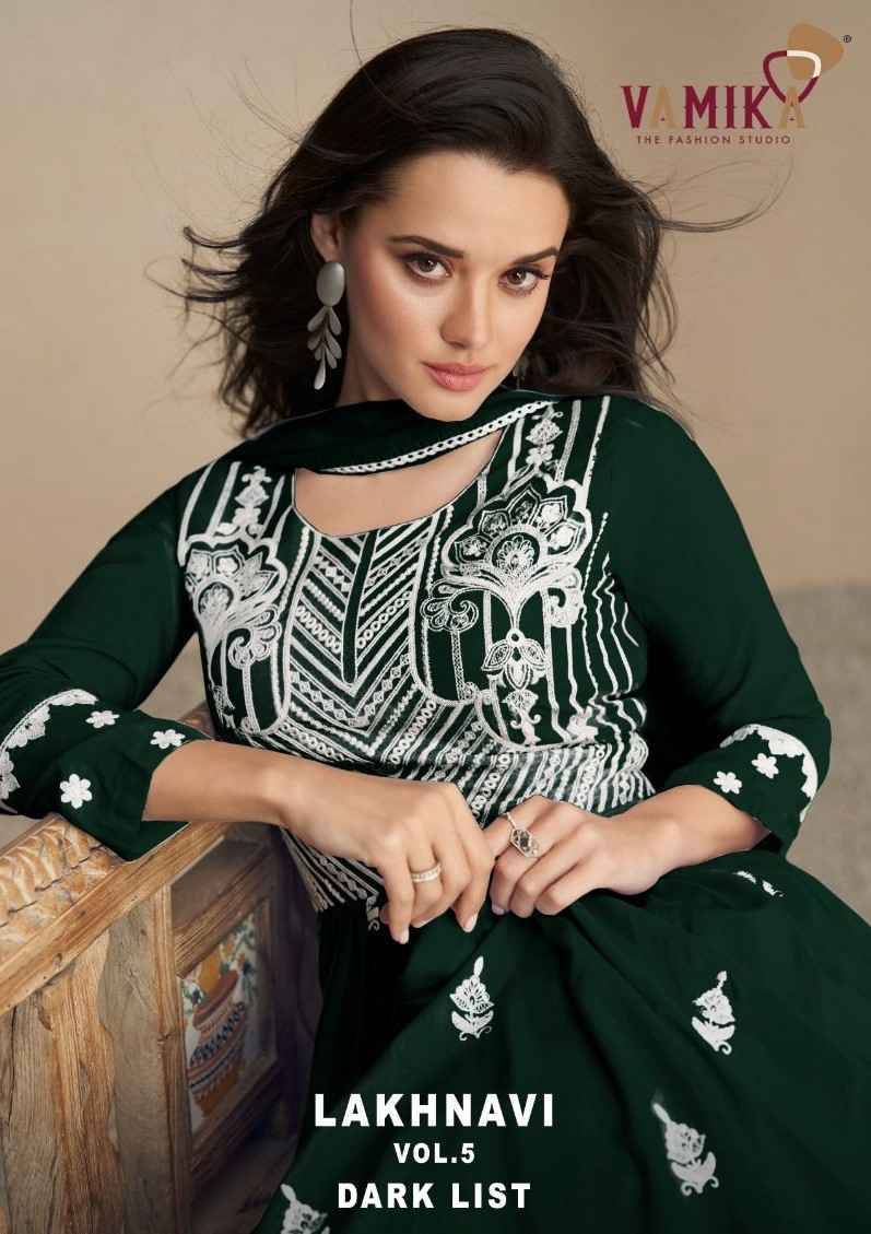 Lakhnavi Vol-5 Dark List By Vamika 1028-F To 1028-J Series Beautiful Stylish Sharara Suits Fancy Colorful Casual Wear & Ethnic Wear & Ready To Wear Pure Rayon Printed Dresses At Wholesale Price