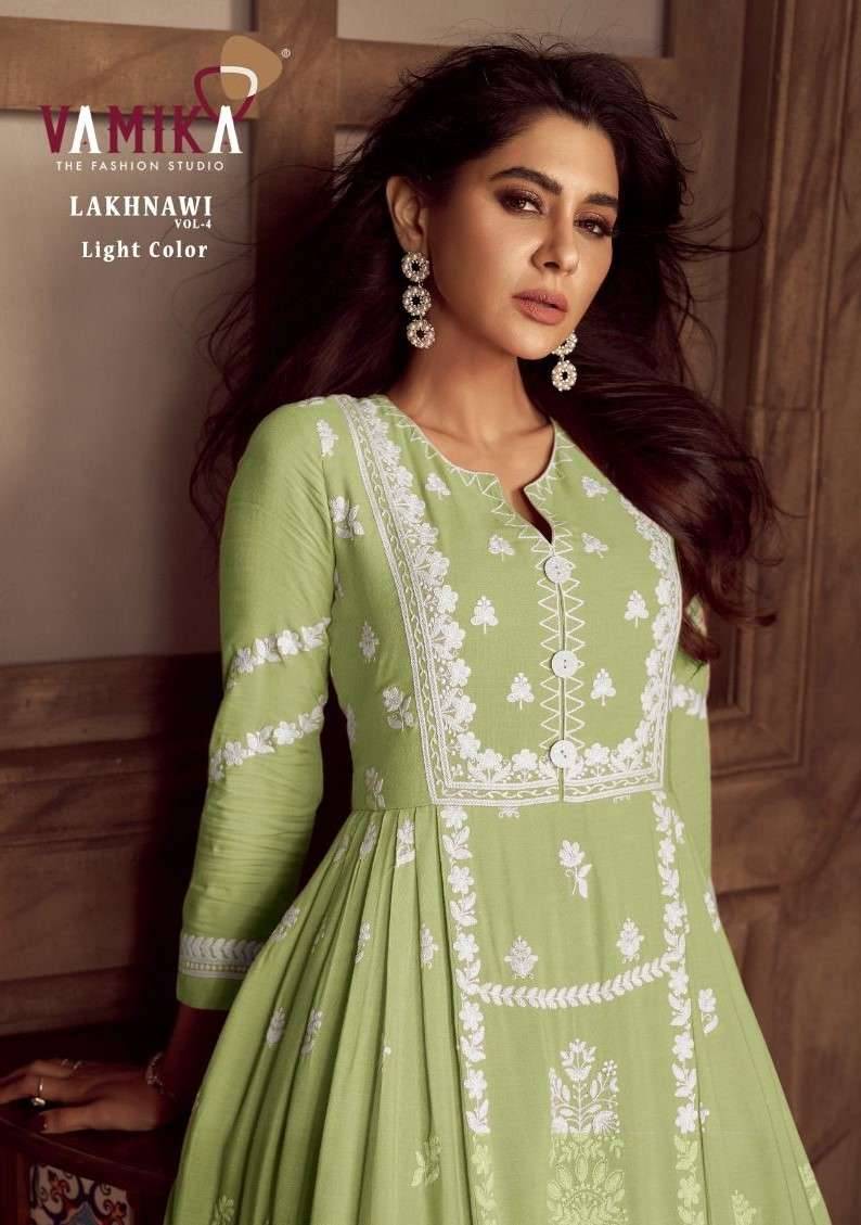 Lakhnavi Vol-4 Light Color By Vamika 1023-V To 1023-Z Series Beautiful Stylish Sharara Suits Fancy Colorful Casual Wear & Ethnic Wear & Ready To Wear Pure Rayon Printed Dresses At Wholesale Price