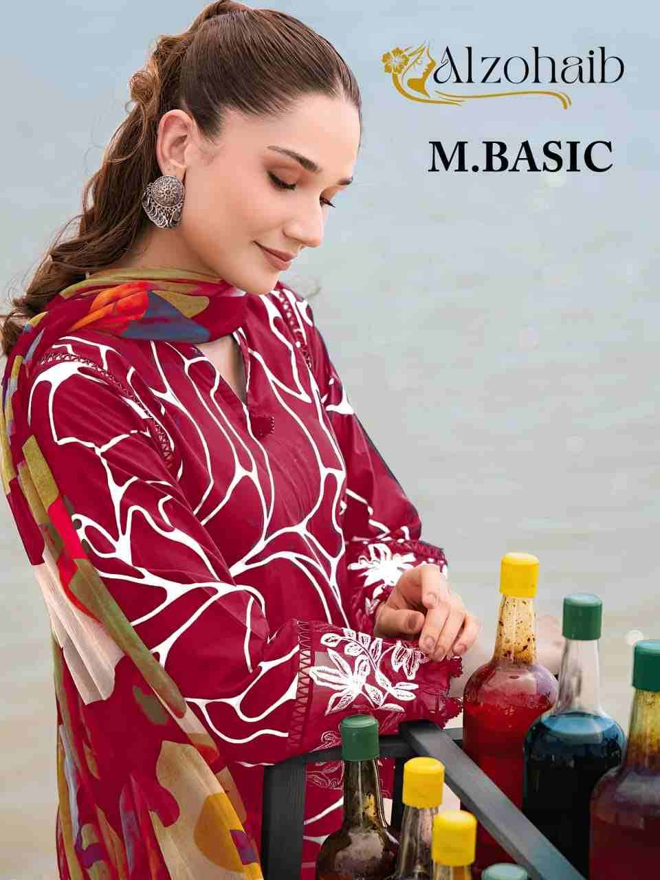 M.Basic 1022 Colours By Alzohaib 1022-A To 1022-C Series Wholesale Designer Pakistani Suits Collection Beautiful Stylish Fancy Colorful Party Wear & Occasional Wear Pure Cotton Dresses At Wholesale Price