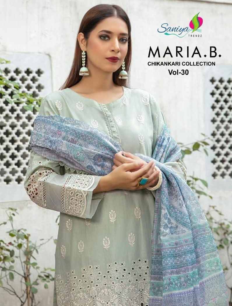 Maria.B. Chikankari Collection Vol-30 By Saniya Trendz 30001 To 30003 Series Beautiful Pakistani Suits Colorful Stylish Fancy Casual Wear & Ethnic Wear Cotton Embroidered Dresses At Wholesale Price