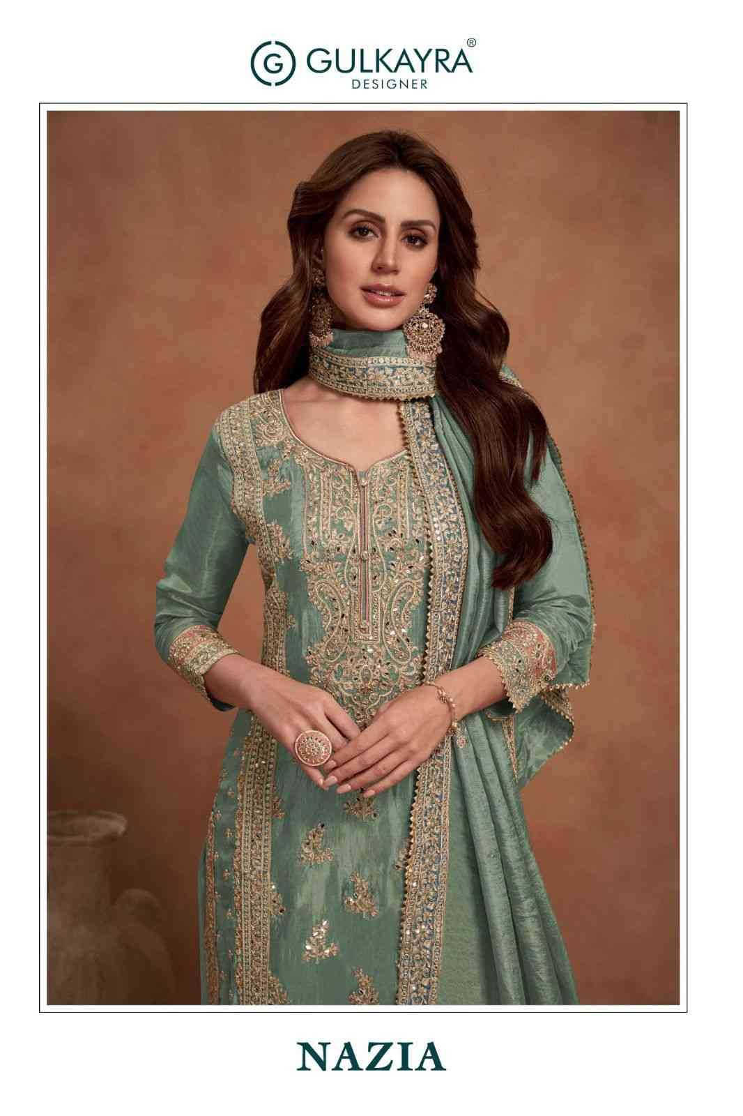 Nazia By Gulkayra Designer 7453-A To 7453-C Series Beautiful Sharara Suits Colorful Stylish Fancy Casual Wear & Ethnic Wear Silk Embroidery Dresses At Wholesale Price