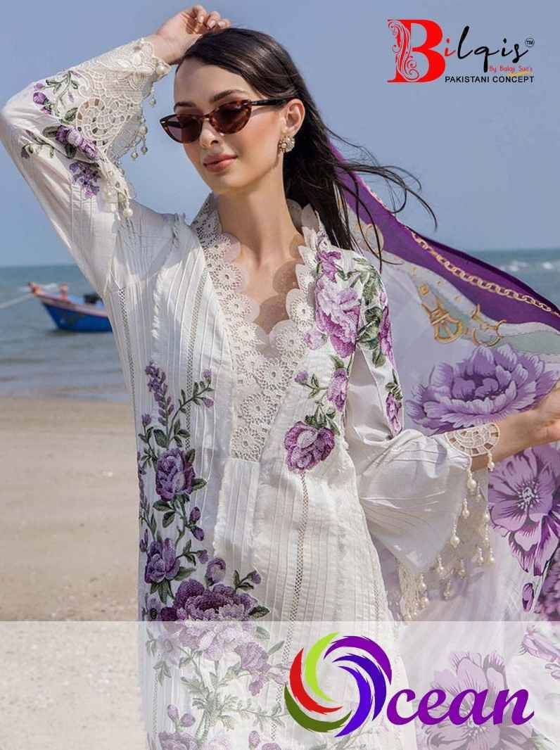 Ocean By Bilqis 1001 To 1002 Series Pakistani Suits Beautiful Fancy Stylish Colorful Party Wear & Occasional Wear Cambric Cotton Lawn Print With Embroidery Dresses At Wholesale Price