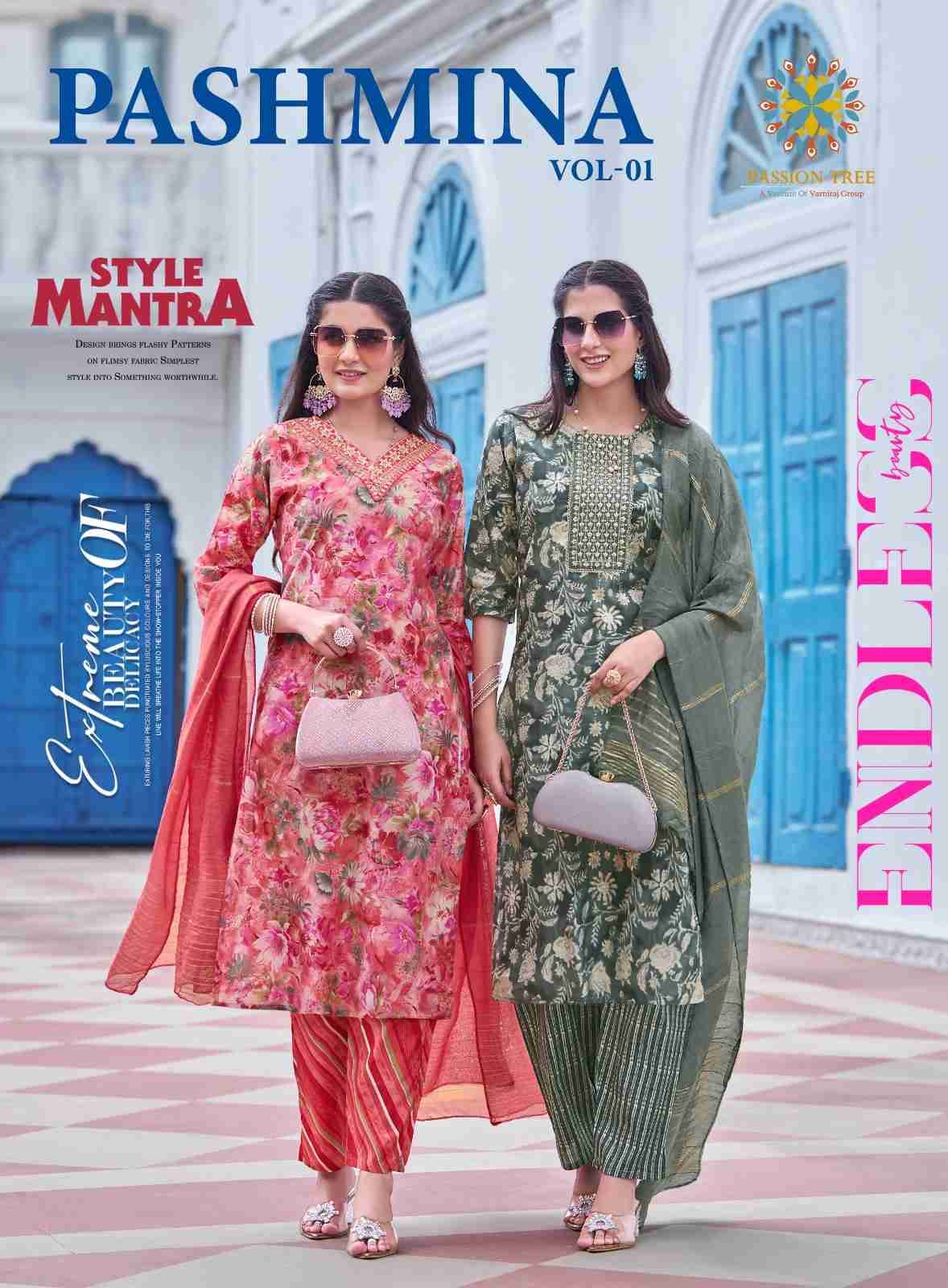 Pashmina Vol-1 By Passion Tree 1001 To 1008 Series Beautiful Suits Colorful Stylish Fancy Casual Wear & Ethnic Wear Chanderi Print Dresses At Wholesale Price