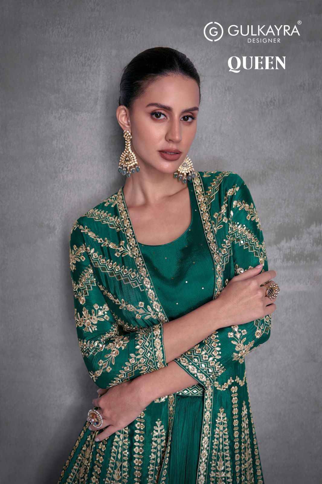 Queen By Gulkayra Designer 7434 To 7437 Series Designer Festive Suits Collection Beautiful Stylish Fancy Colorful Party Wear & Occasional Wear Chinnon/Georgette Dresses At Wholesale Price