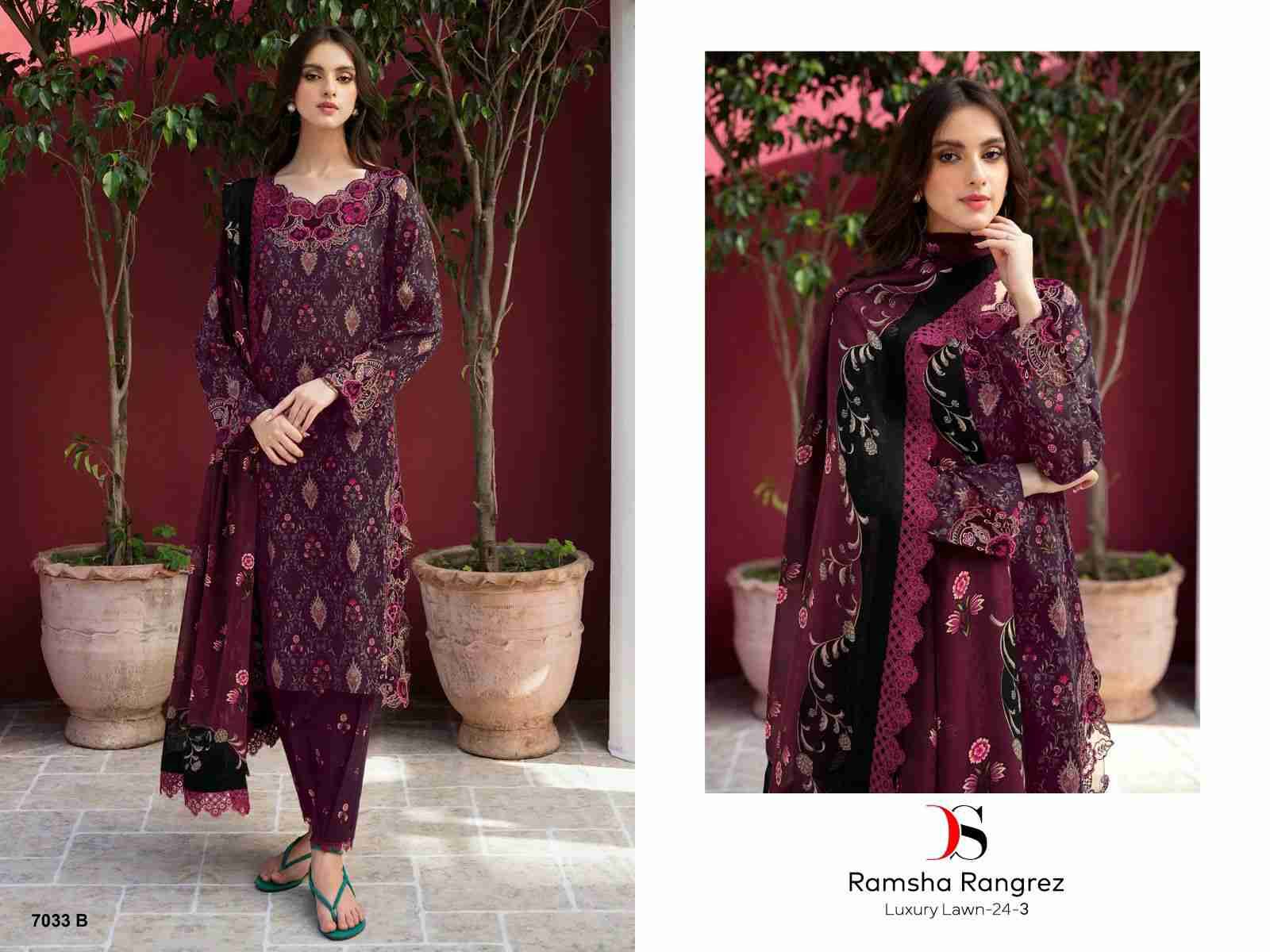 Ramsha Rangrez 7033 Colours By Deepsy Suits 7033-A To 7033-C Series Designer Pakistani Suits Beautiful Stylish Fancy Colorful Party Wear & Occasional Wear Pure Cotton Dresses At Wholesale Price