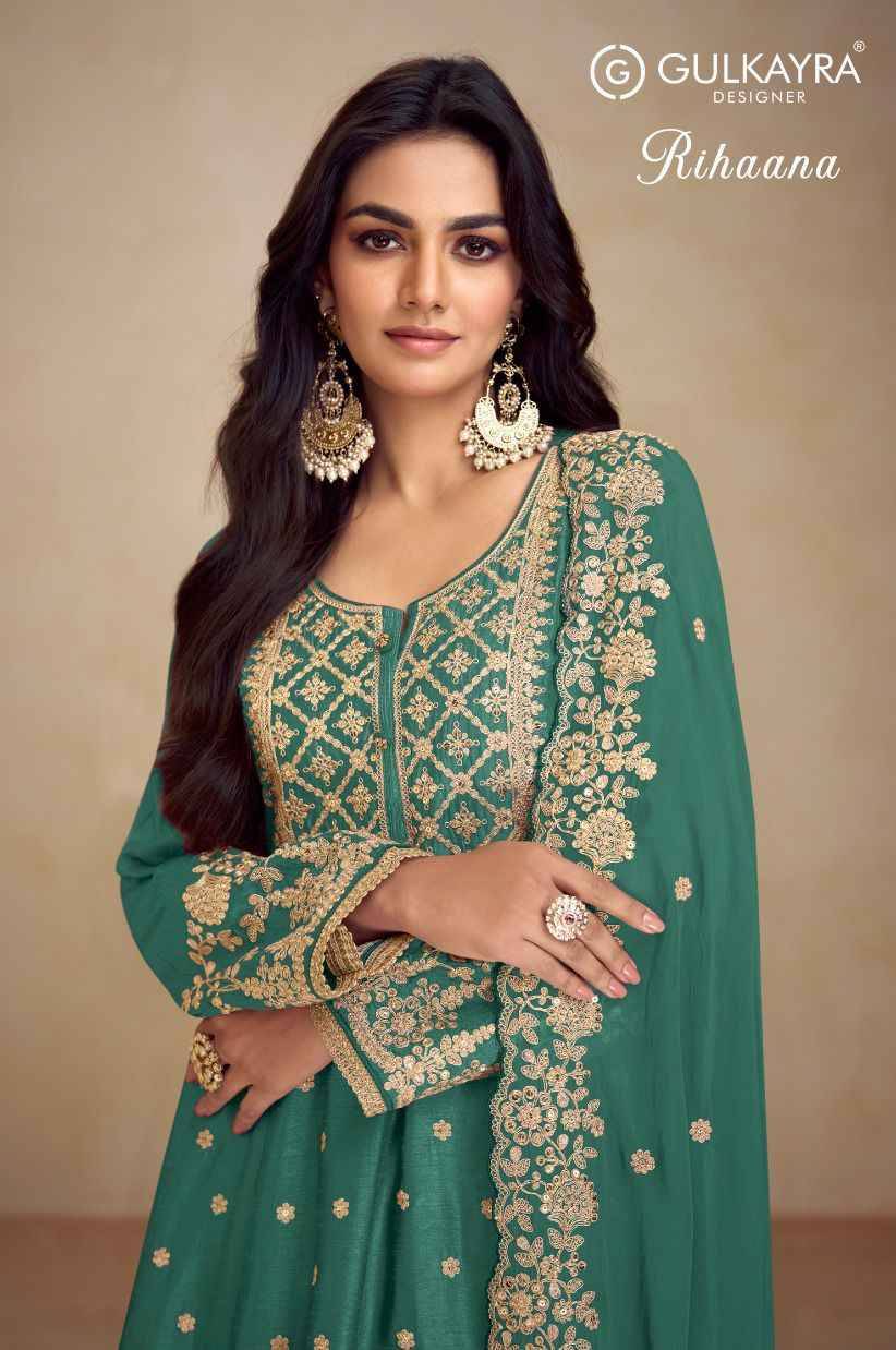 Rihaana By Gulkayra Designer 7467-A To 7467-C Series Designer Sharara Suits Collection Beautiful Stylish Fancy Colorful Party Wear & Occasional Wear Chinnon Dresses At Wholesale Price