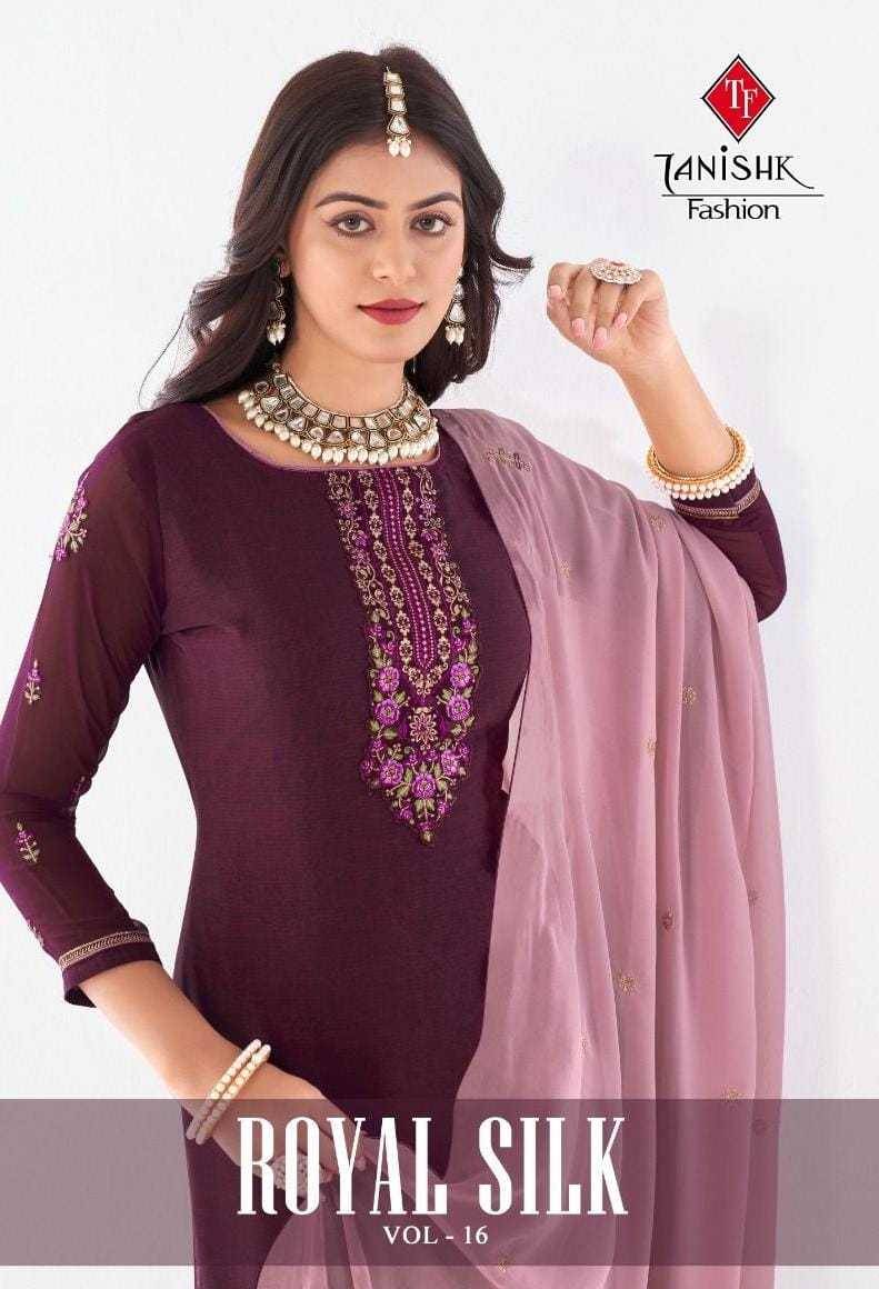 Royal Silk Vol-16 By Tanishk Fashion 101001 To 101004 Series Beautiful Suits Stylish Fancy Colorful Casual Wear & Ethnic Wear Collection Pure French Jacquard Embroidered Dresses At Wholesale Price