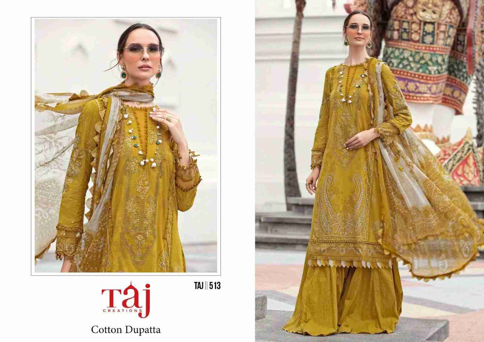 Taj Hit Design 513 By Taj Creation Beautiful Pakistani Suits Colorful Stylish Fancy Casual Wear & Ethnic Wear Pure Cotton Print With Embroidered Dresses At Wholesale Price