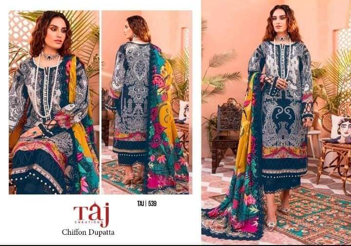 Taj Hit Design 539 By Taj Creation Beautiful Pakistani Suits Colorful Stylish Fancy Casual Wear & Ethnic Wear Pure Cotton Print With Embroidered Dresses At Wholesale Price