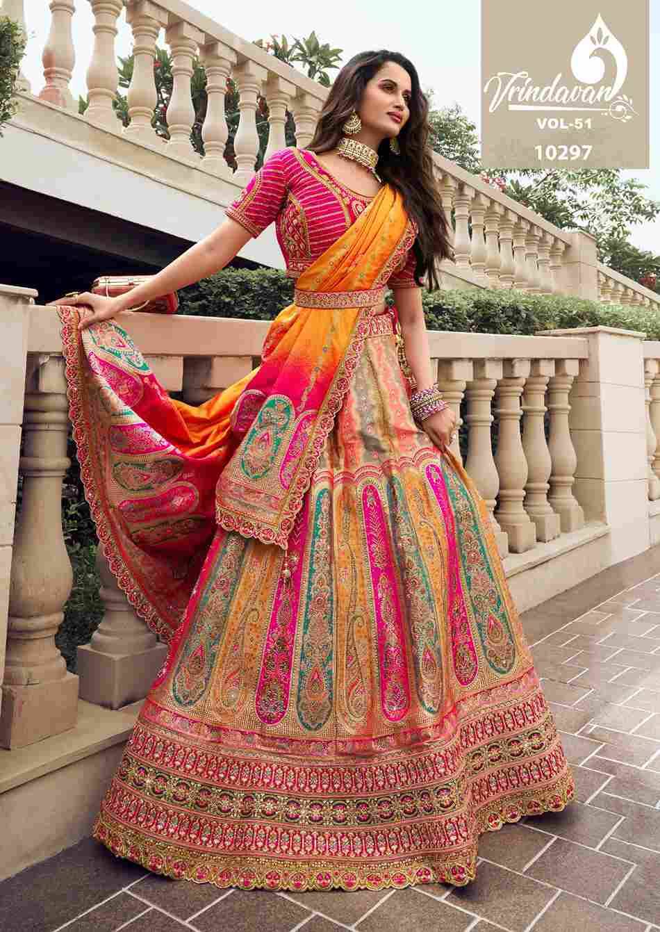 Vrindavan Vol-51 By Vrindavan 10297 To 10305 Series Bridal Wear Collection Beautiful Stylish Colorful Fancy Party Wear & Occasional Wear Silk Lehengas At Wholesale Price