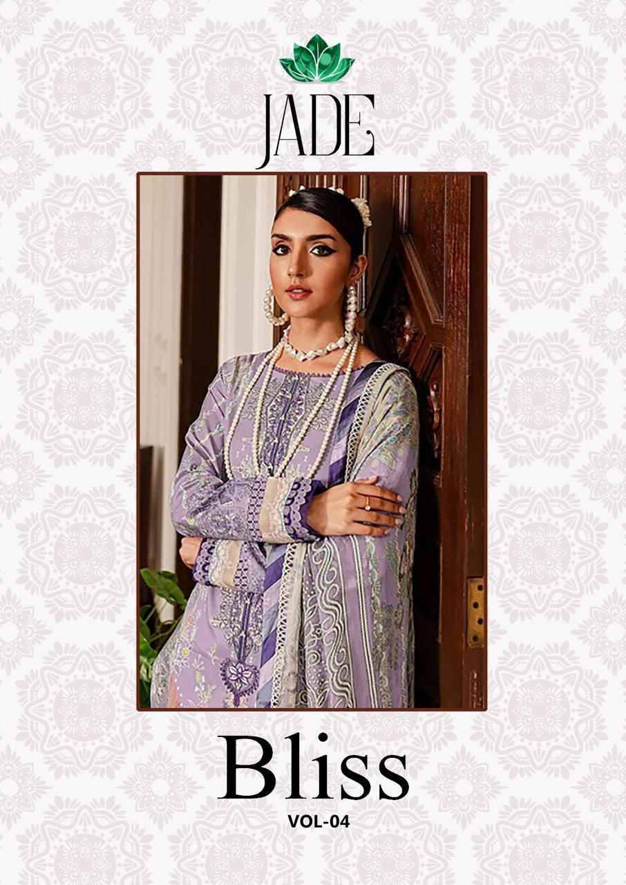 Bliss Vol-4 By Jade 4001 To 4006 Series Beautiful Festive Suits Colorful Stylish Fancy Casual Wear & Ethnic Wear Pure Cotton Print Dresses At Wholesale Price